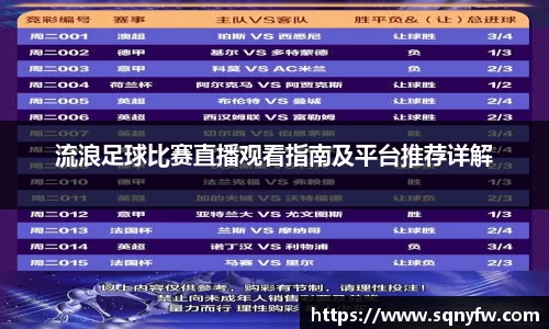 流浪足球比赛直播观看指南及平台推荐详解